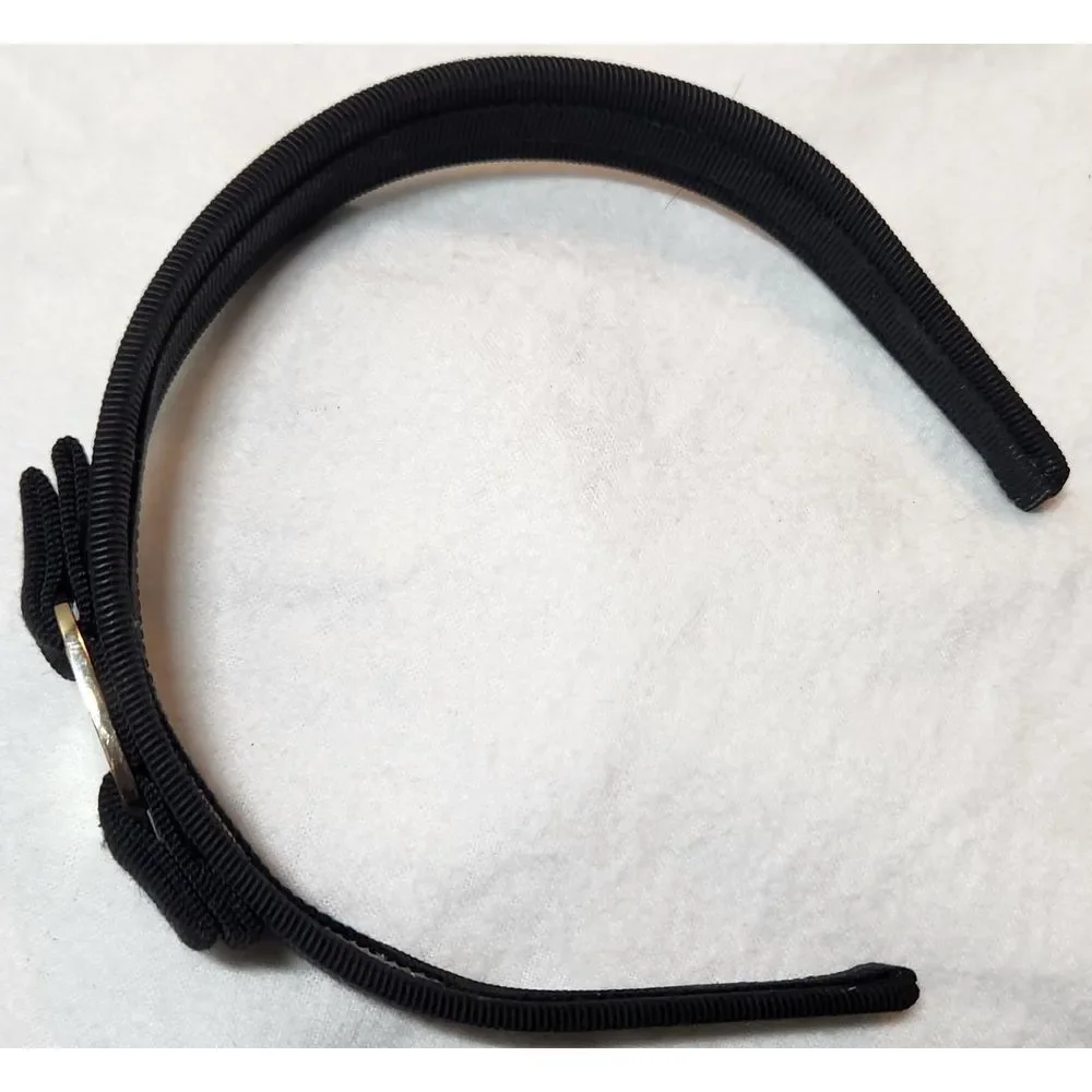 Ferragamo Vara Black Grosgrain Headband with Bow and Logo Hardware